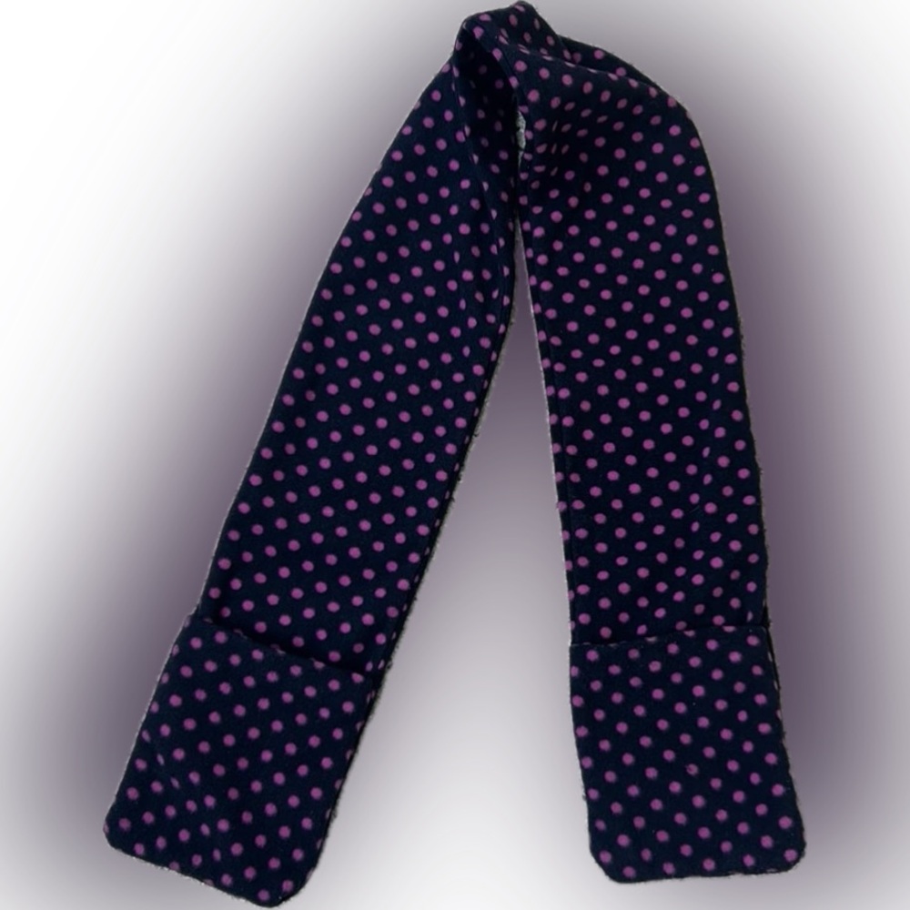 Navy blue and purple polka dot scarf with hand pocket